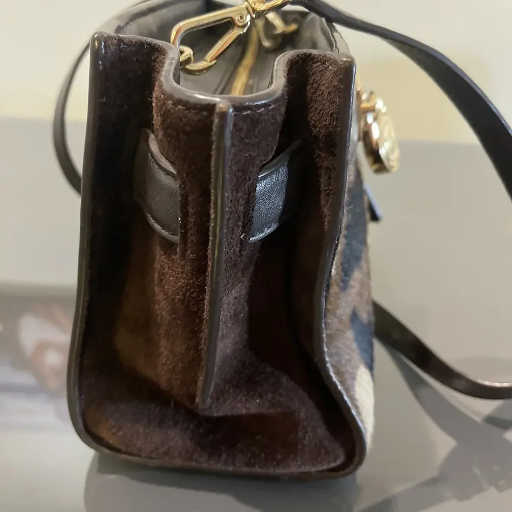 Michael Kors Hamilton Brown Suede Calf Hair Camouflage Handbag Purse Bag